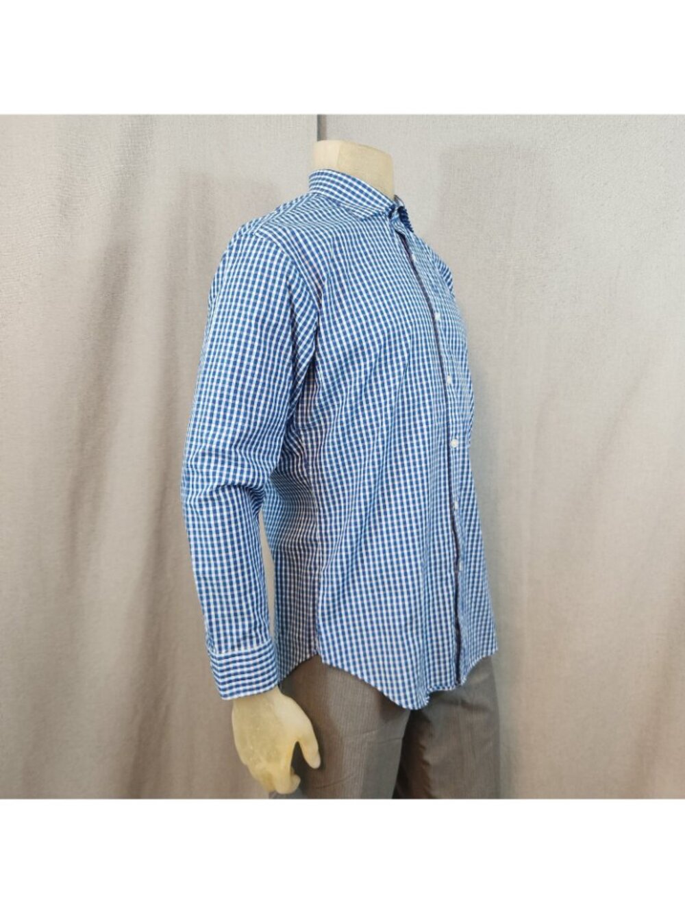 Esquire Blue Check Slim LongSlv Spread Collar Button Down Dress Shirt 16 / 32-33 - Picture 4 of 7